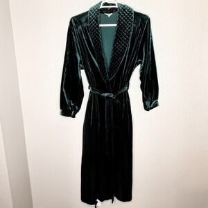 VTG Emerald Green Velvet Robe Quilted Shawl Collar Belted Glam Gothic Luxe XL